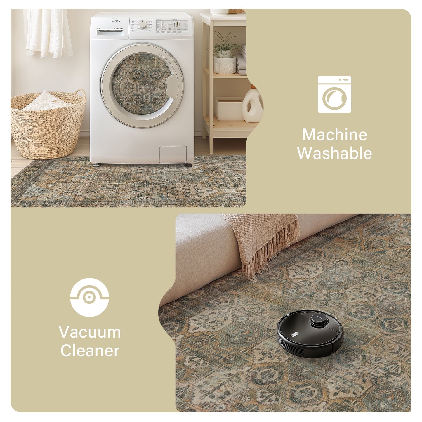 KUETH Area Rug Non Slip 2'x3' Doormat Low Pile Machine Washable Vintage Rugs, Small Chenille Entryway Mat for Entrance, Hallway, Kitchen and Bathroom