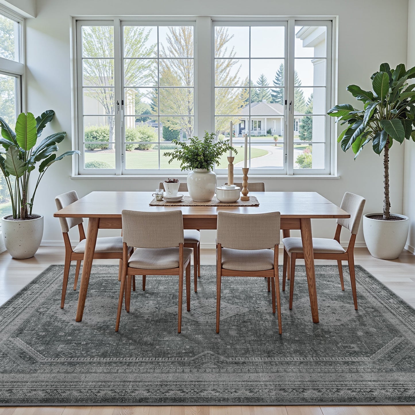 KUETH 8'x10' Area Rug Living Room Clearance, Non Slip Indoor Vogue Area Rugs, Low Pile Chenille Large Print Mat for Bedroom Dining Room Home Office and Hall, Gray