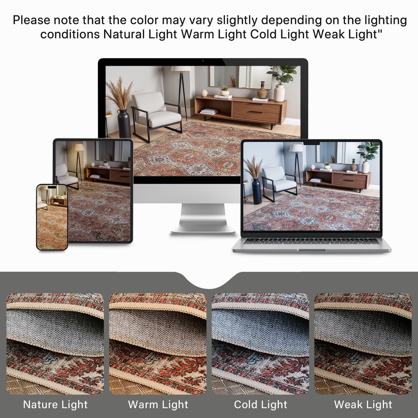 KUETH 5'x7' Area Rugs for Living Room, Non Slip Machine Washable Vintage Indoor Rug, Low Pile Chenille Print Rug for Bedroom Dining Room Home Office