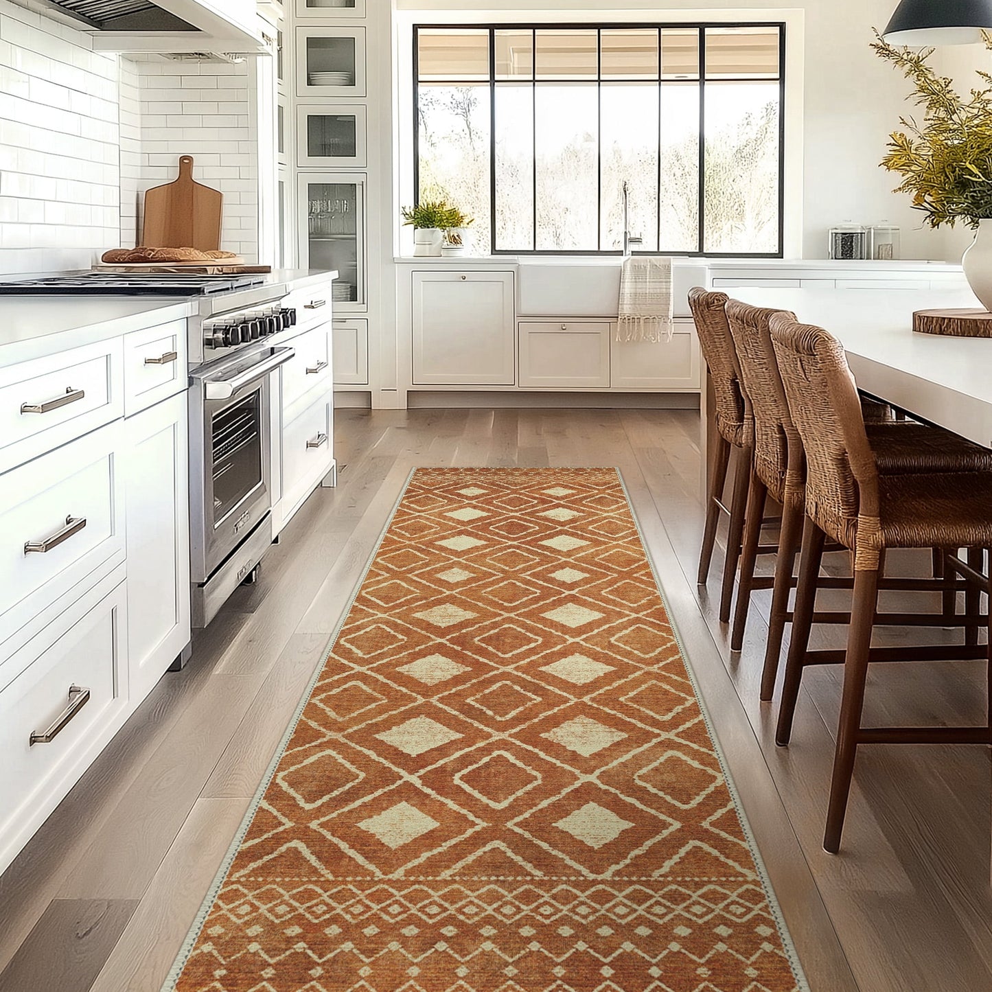 KUETH 2'x7' Area Rugs for Living Room, Non Slip Machine Washable Vintage Indoor Rug, Ultra Thin Chenille Print Rug for Bedroom Dining Room Home Office