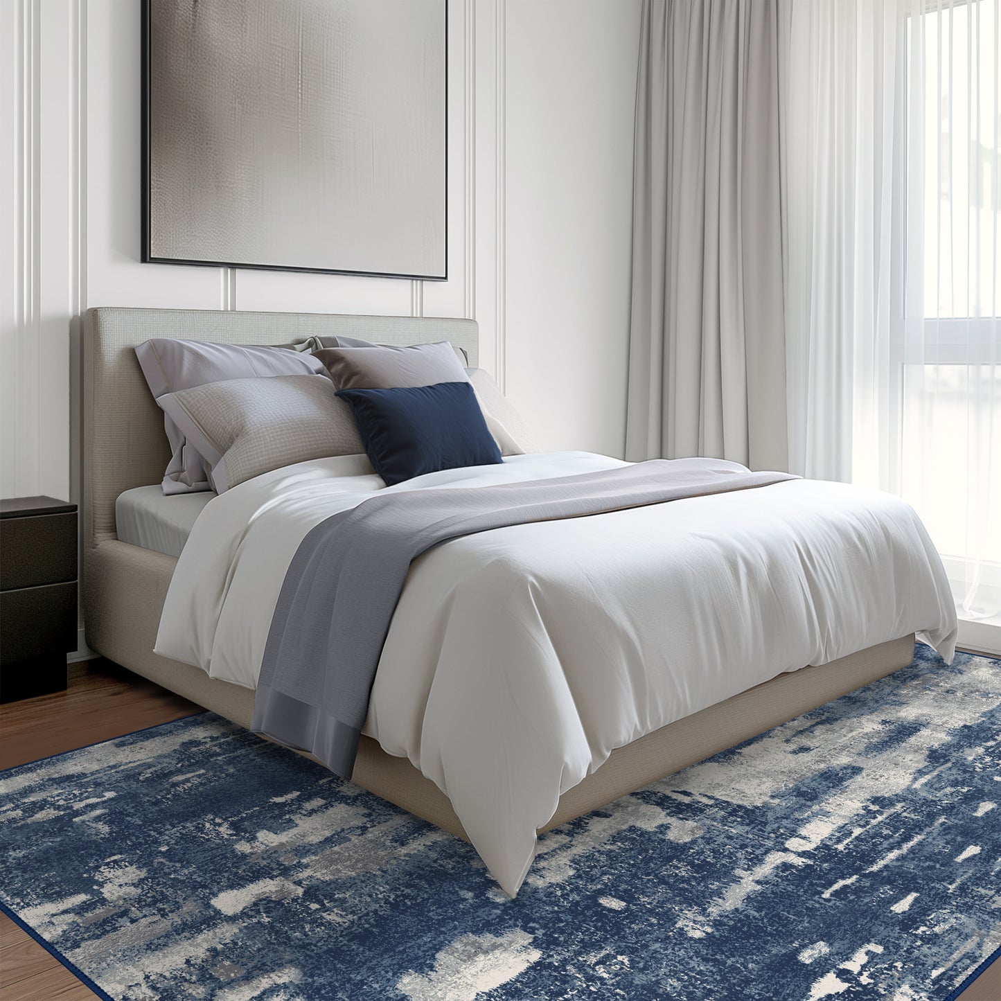 KUETH Area Rugs for Living Room 8x10 Large Modern Machine Washable Vintage Rugs Distressed Abstract Print Blue Throw Rug for Bedroom Aesthetic, Non Slip Carpet with Gripper