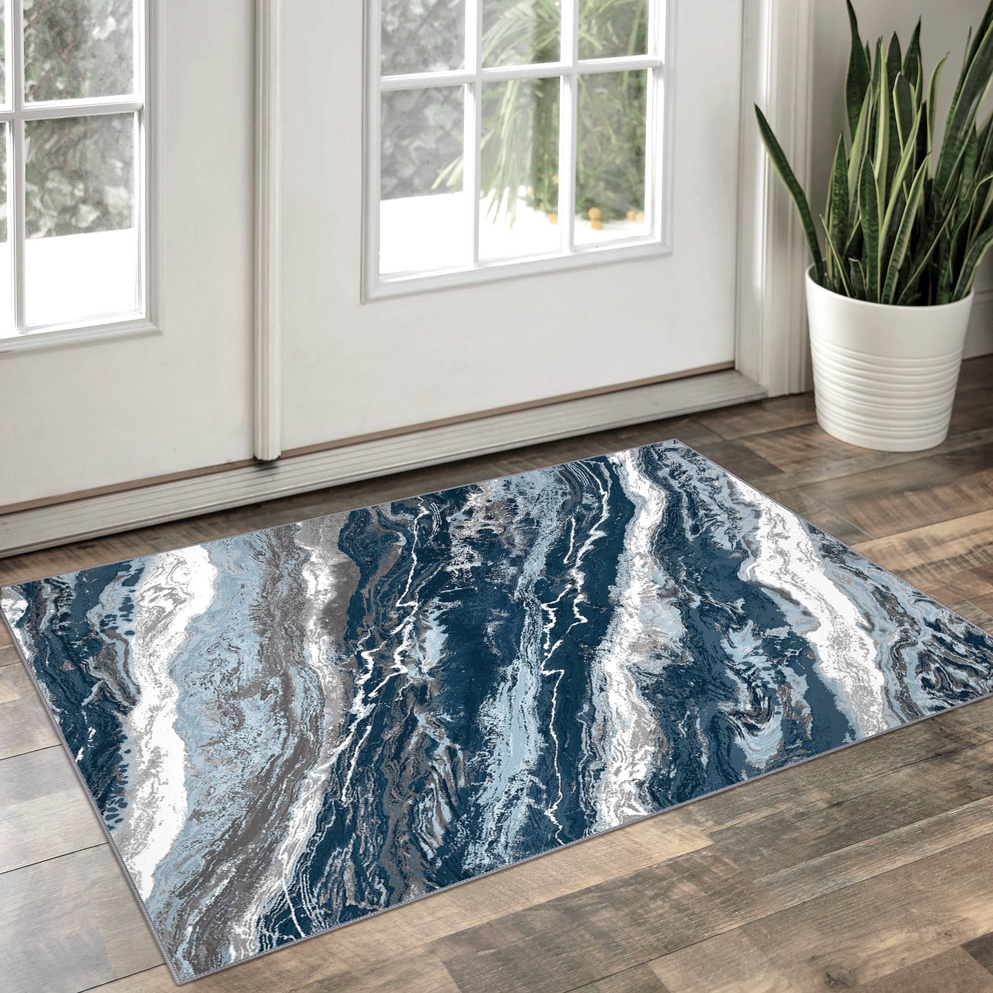KUETH Doormat 2x3 Machine Washable Entryway Rugs Distressed Medallion Vintage Print Blue Throw Rug for Bedroom Living Room Aesthetic, Non Slip Carpet with Gripper