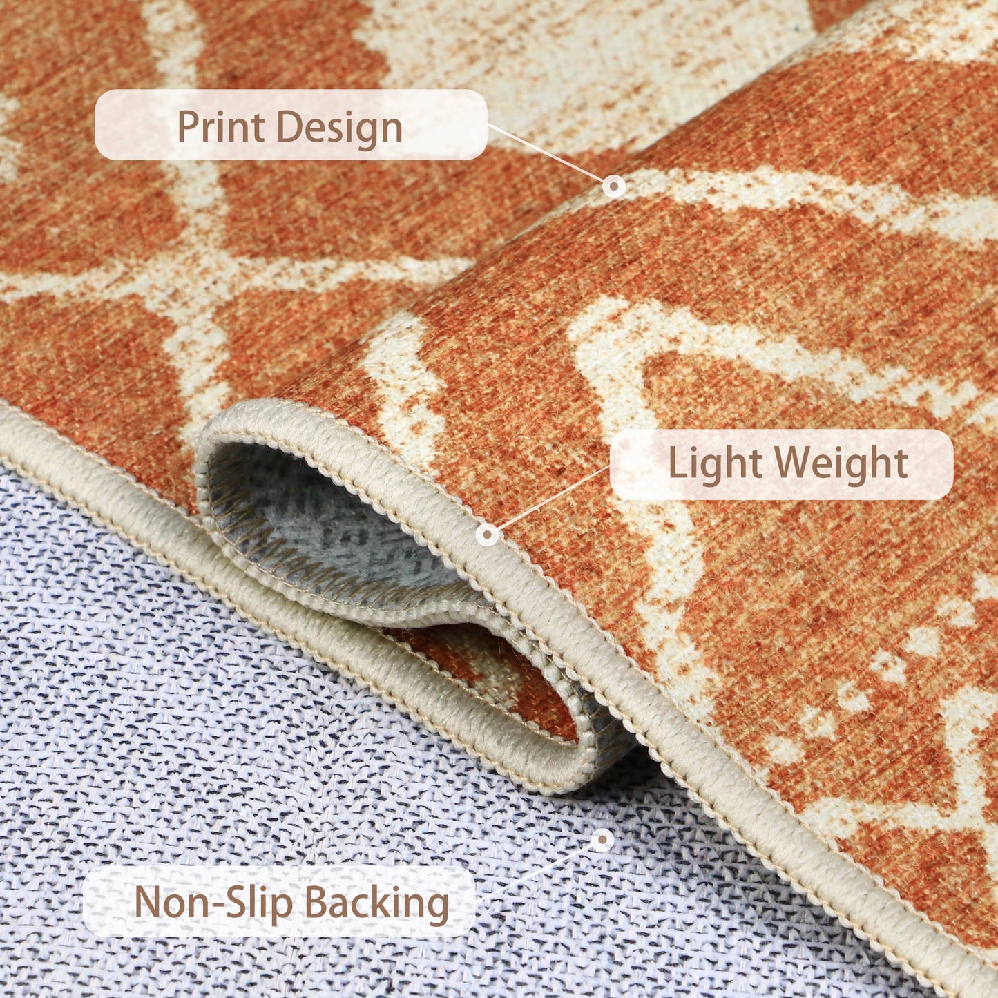 KUETH 3'x5' Area Rugs for Living Room, Non Slip Machine Washable Vintage Indoor Rug, Ultra Thin Chenille Print Rug for Bedroom Dining Room Home Office