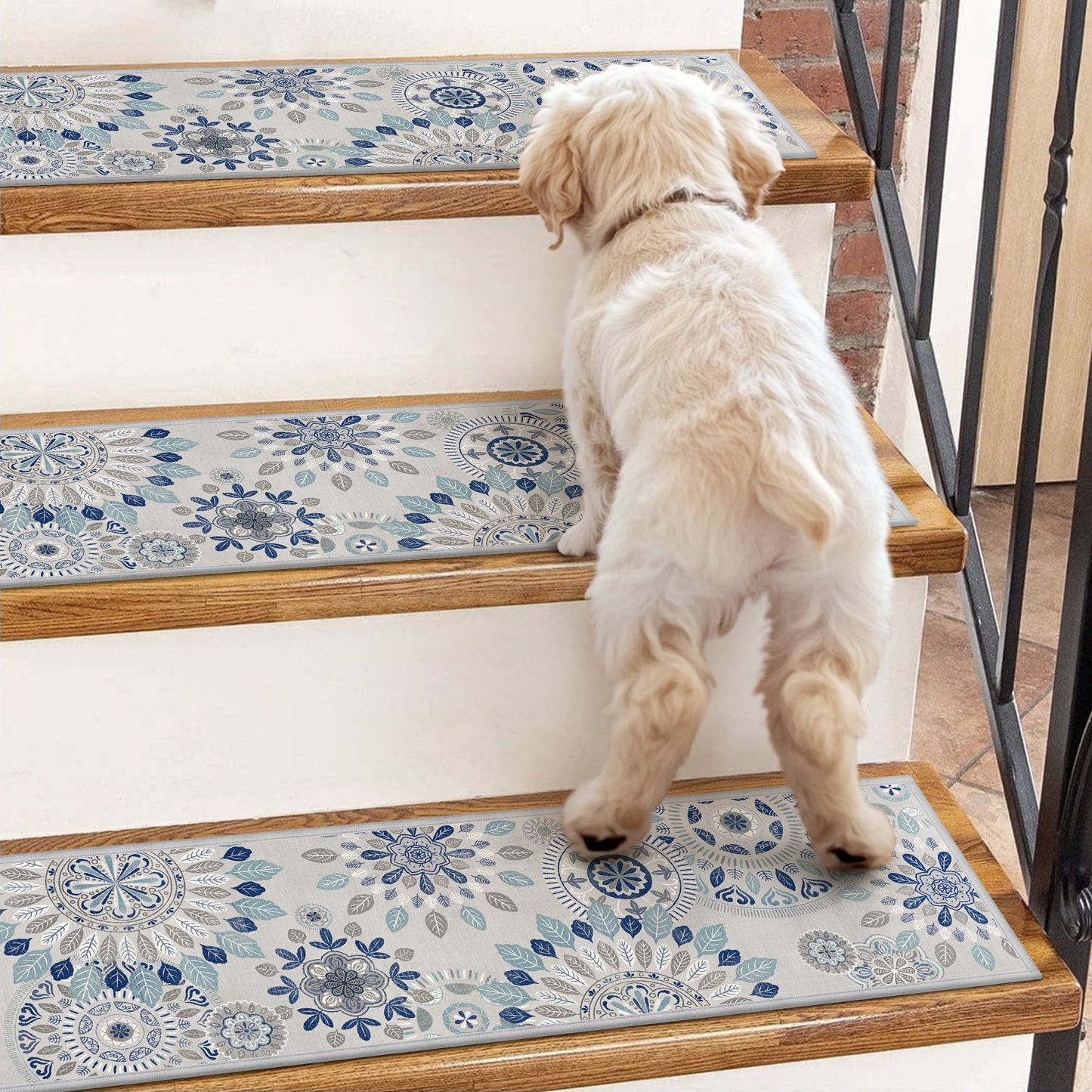 KUETH Stair Treads Non Slip 4 PCS, 8" X 30" Edging Stair Runner for Wooden Steps Indoor, Resistant Stair Rugs with Reusable Rubber Adhesive Backing, Residue Free Mat for Kids, Elders, Pets