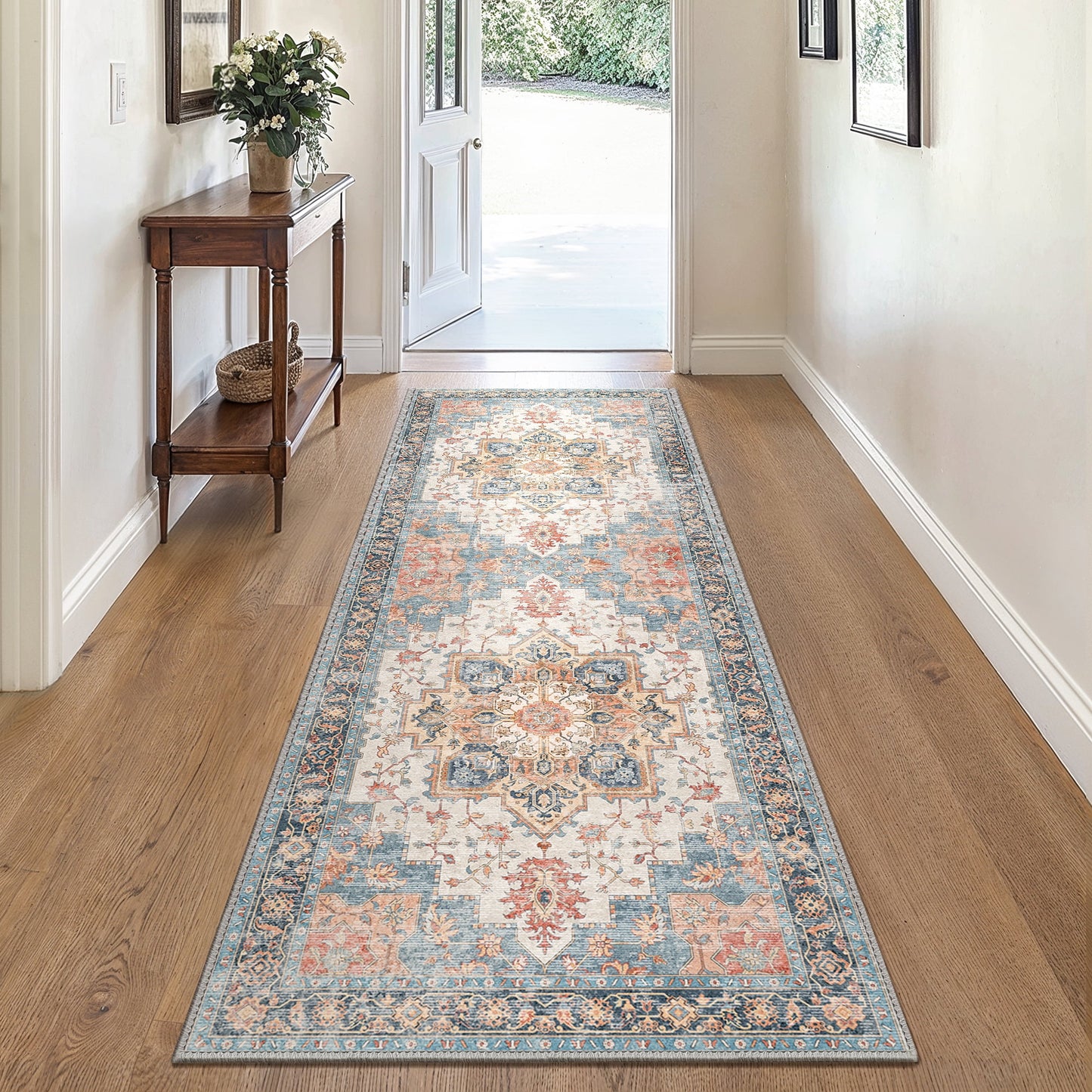 KUETH 2X10 Area Rugs for Living Room, Non Slip Machine Washable Retro Rugs, Ultra-thin Print Rug for Bedroom, Dining Room, Home Office.