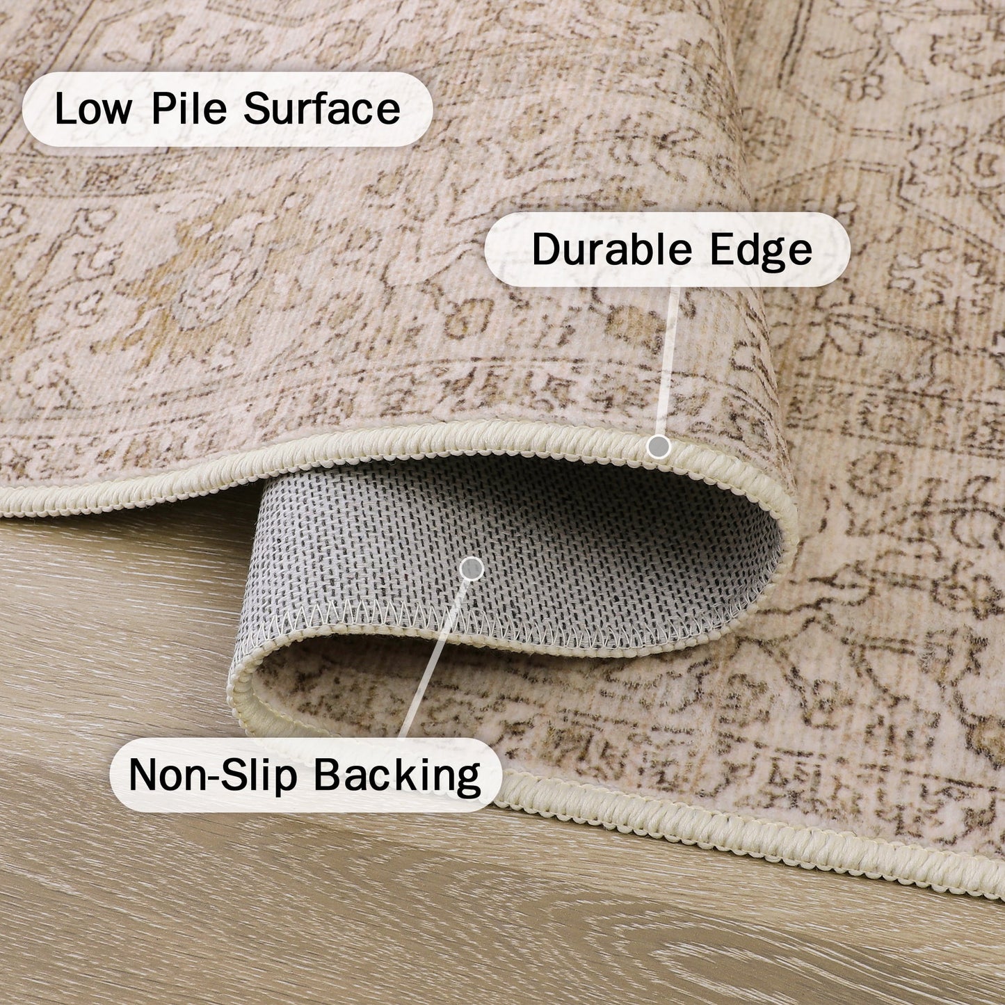 KUETH Area Rug 5x7 for Living Room Dining Room, Soft Large Machine Washable Throw Rug with Non-Slip Rubber Backing, Stain Resistant Indoor Vintage Print Carpet for Bedroom Nursery Room