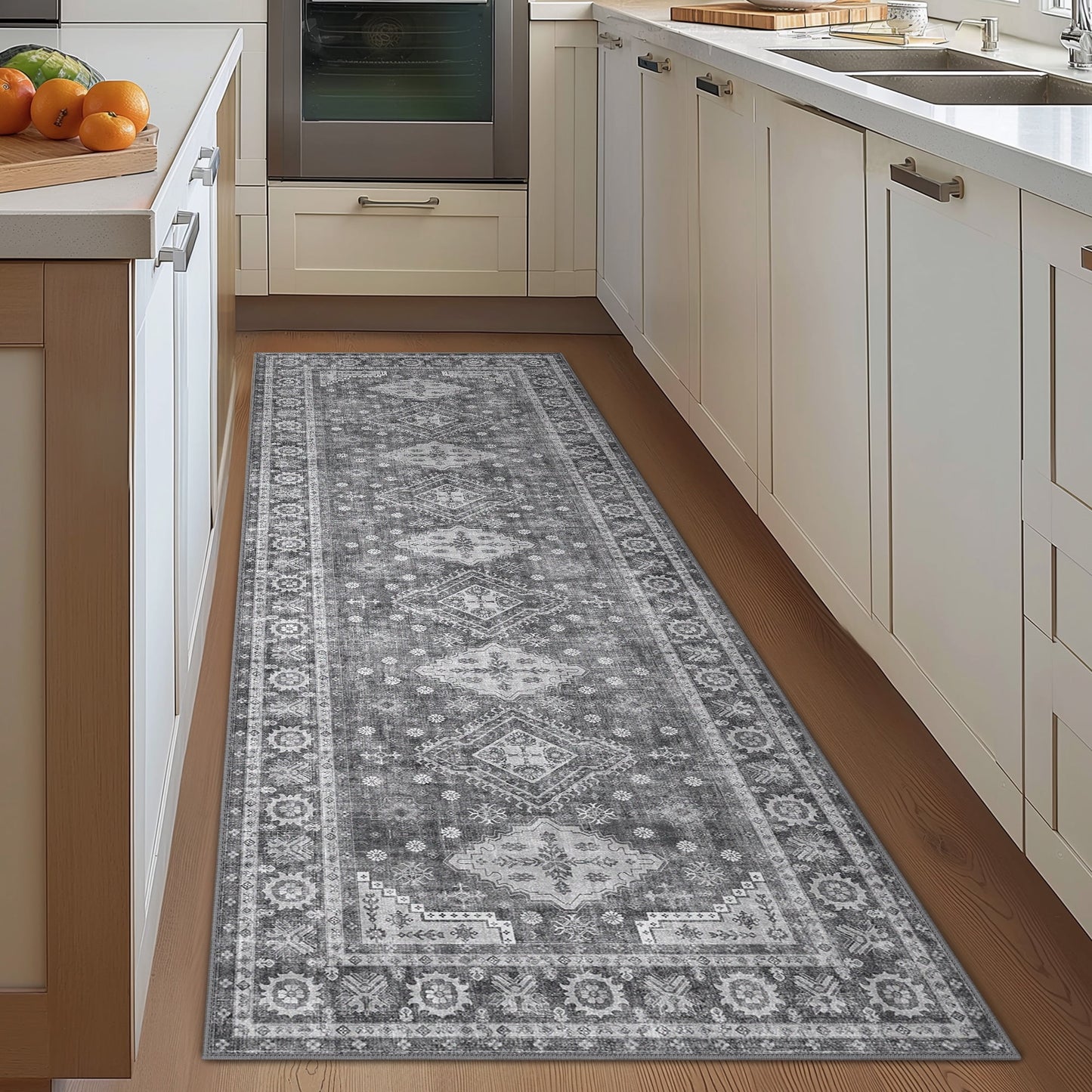 KUETH 2x10 Runner Rugs for Entryway Front Entrance Kitchen Bathroom, Machine Washable Stain Resistant Floor Cover, Print Vintage Boho Tribal Aesthetic Mat, Low Pile with Non Slip Rubber Backing