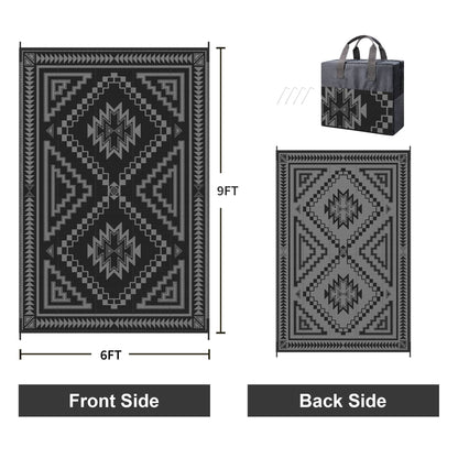 KUETH 6' x 9' Outdoor Waterproof Rug Camping Mat Patio Carpet,Black & Gray