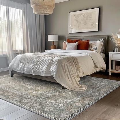 KUETH 8x10 Area Rugs for Living Room Bedroom, Machine Washable Stain Resistant Non-Shed Carpet,, Low Pile Mat with Non Slip Backing
