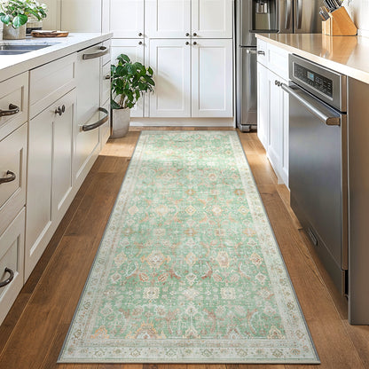 KUETH 2'x7' Area Rugs for Living Room, Non Slip Machine Washable Vintage Indoor Rug, Ultra Thin Chenille Print Rug for Bedroom Dining Room Home Office