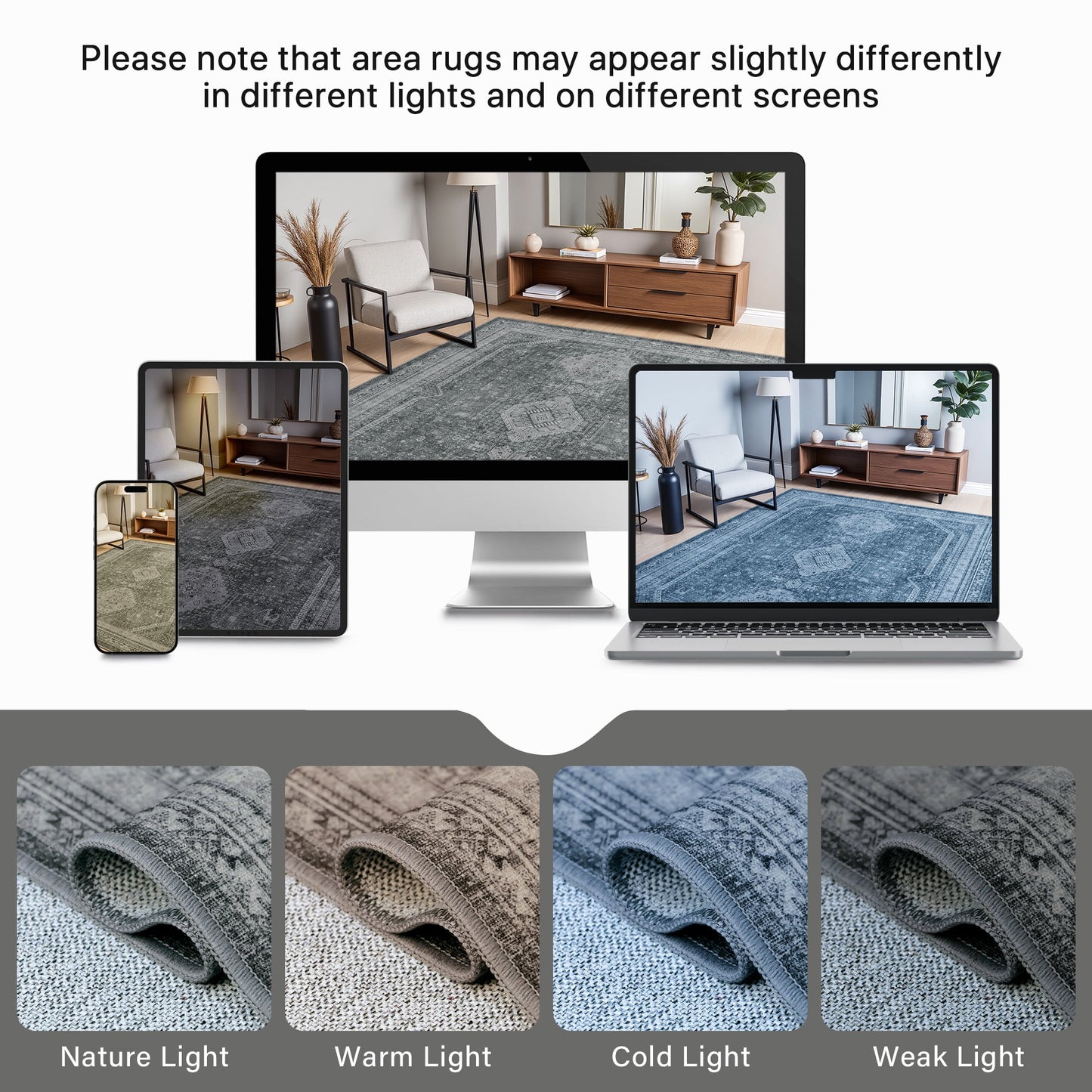 KUETH Area Rug 6'x9', Non Slip Machine Washable Indoor Large Rug, Low Pile Chenille Print Mat for Bedroom Dining Room Home Office Hall Large Area of Place, Gray