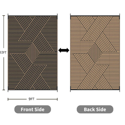 KUETH 9'x 12' Outdoor Rug Plastic Foldable Waterproof Outside Carpet UV Resistant Patio RV Deck Mat,Black Brown