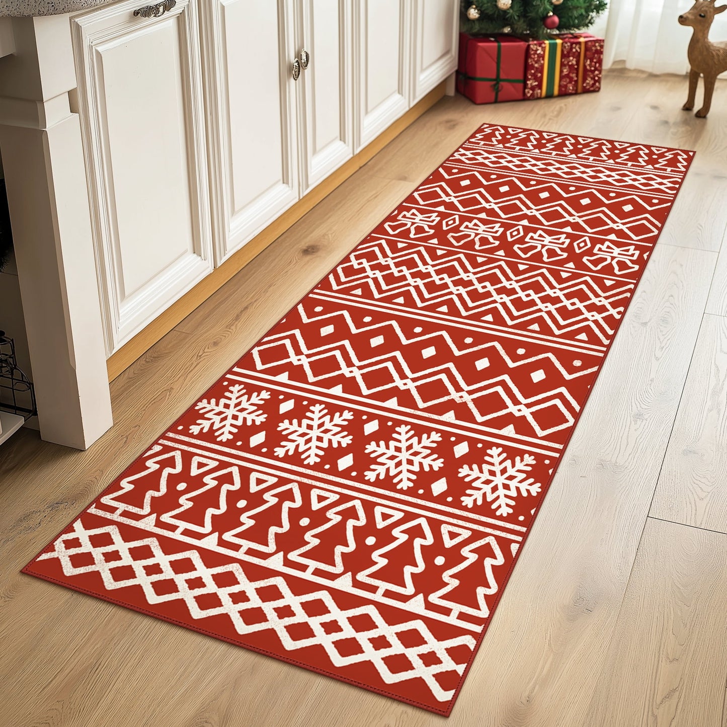 KUETH 2X5 Area Rugs Christmas Rug, Machine Washable Rug, Christmas Area Rugs for Livingroom, Ultra-thin Printed Christmas Rugs Decor, Non Slip Rug, Low Pile Carpet for Bedroom