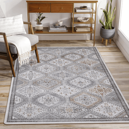 KUETH Area Rugs 3x5 Machine Washable Hallway Runner Rug, Non-Slip Low Pile Soft Rugs for Living Room, Entryway, Bedroom, Kitchen, Gray