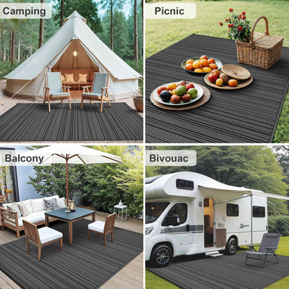 KUETH 5'x 8' Outdoor Waterproof Rug Camping Mat Patio Carpet,Black&Gray