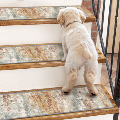KUETH Stair Treads 15 Pcs 8"x30" Self-Adhesive Non-Slip Carpet for Wood Steps, Washable Rubber Backing Indoor Safety Mats for Kids & Pets