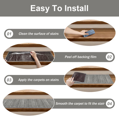 KUETH Stair Treads Non Slip 4 PCS, 8" X 30" Edging Stair Runner for Wooden Steps Indoor, Resistant Stair Rugs with Reusable Rubber Adhesive Backing, Residue Free Mat for Kids, Elders, Pets