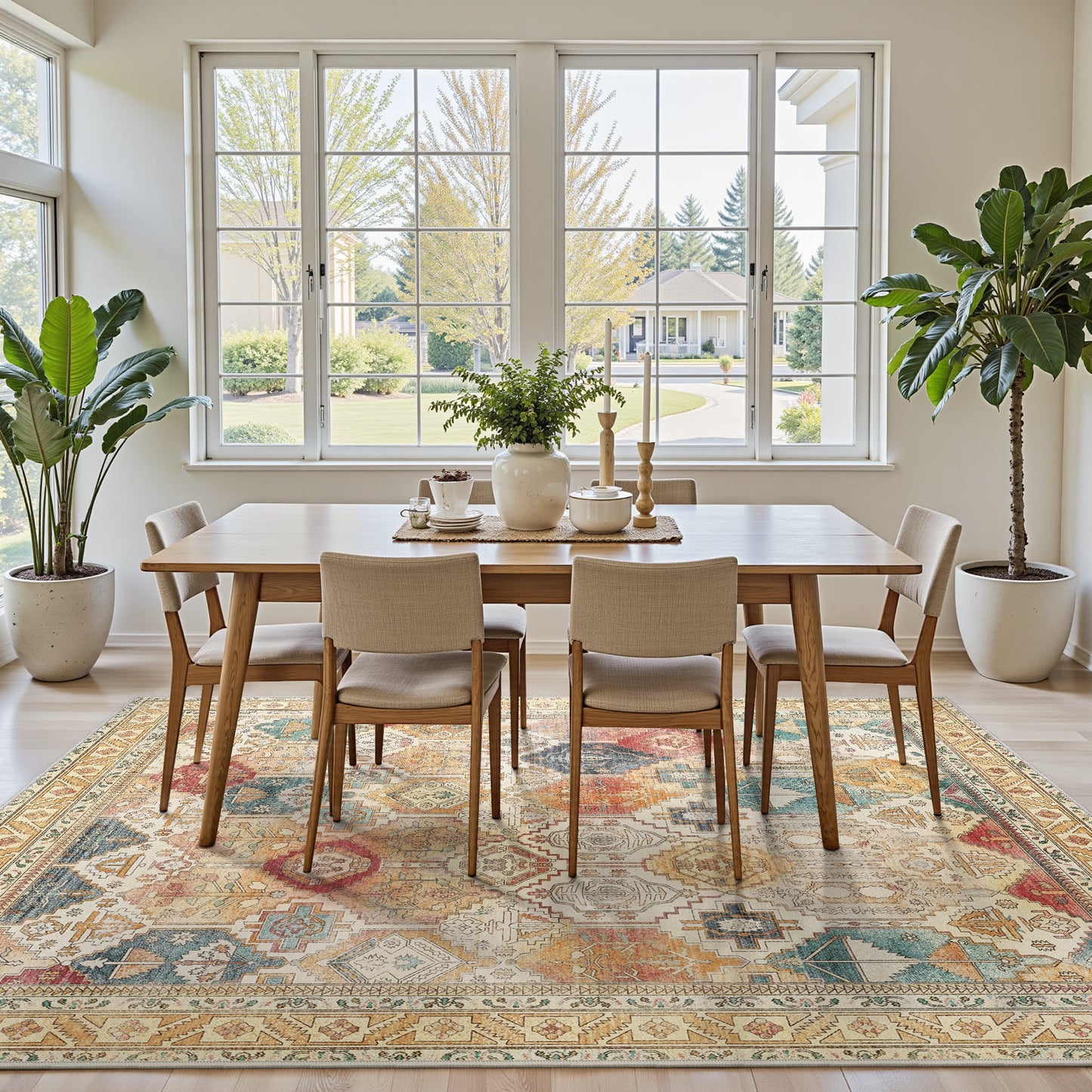 KUETH Area Rugs for Living Room, Large Washable Rug with Non Slip, Ultra Thin Rug for Bedroom,Kitchen,Dorm,Playroom, Clear Vintage Print Area Rugs