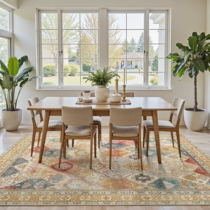 KUETH Area Rugs for Living Room, Large Washable Rug with Non Slip, Ultra Thin Rug for Bedroom,Kitchen,Dorm,Playroom, Clear Vintage Print Area Rugs