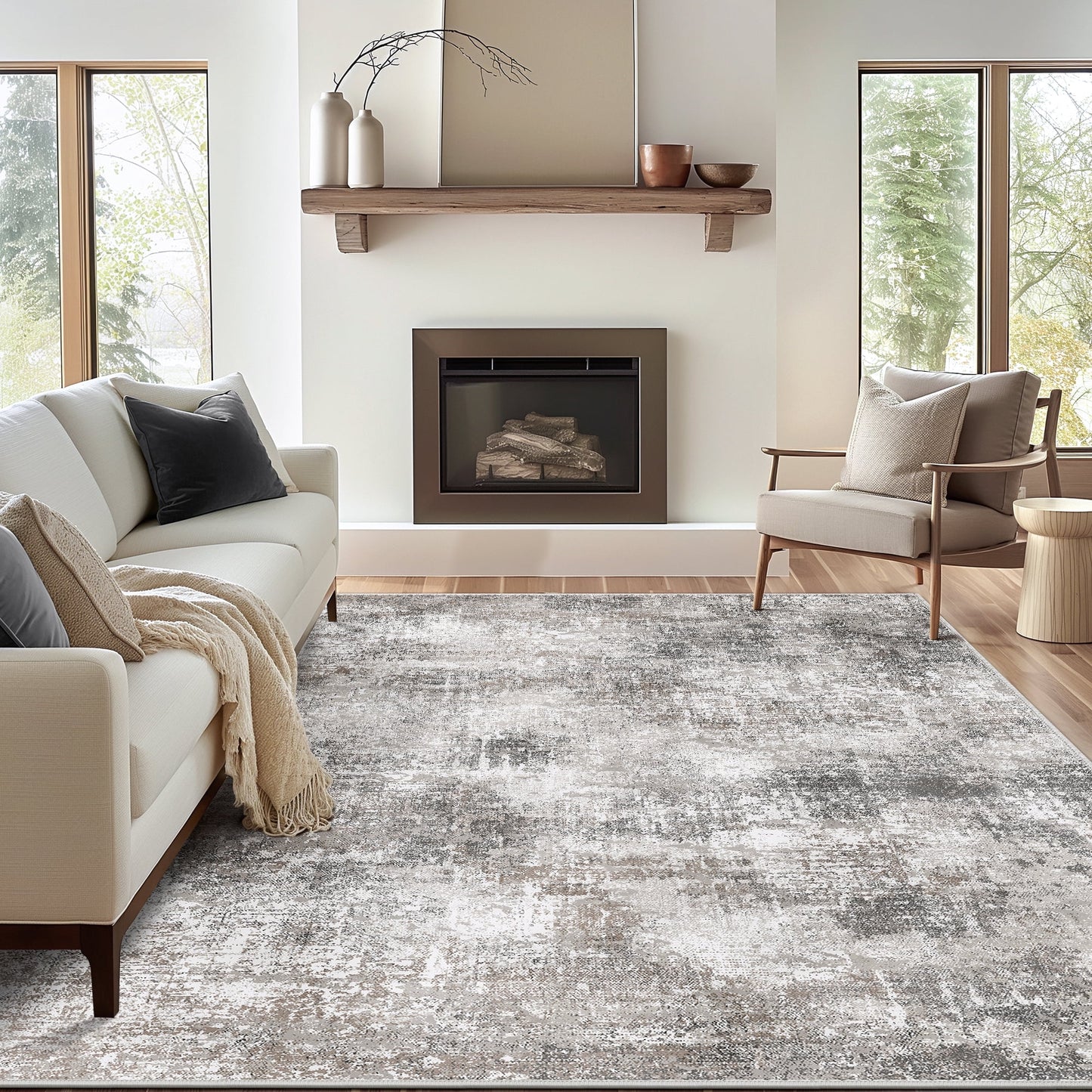 KUETH 8'x10' Area Rugs for Living Room, Non Slip Machine Washable Vintage Indoor Rug, Low Pile Print Rug for Bedroom Dining Room Home Office