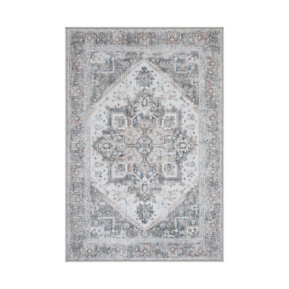 KUETH 2x3 Area Rugs for Living Room Bedroom, Machine Washable Stain Resistant Floor Cover, Print Gray Floral Medallion Large Accent, Low Pile Mat with Non Slip Rubber Backing, Distressed Gray