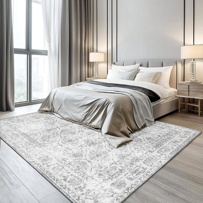 KUETH 8x10 Area Rugs for Living Room Bedroom, Machine Washable Stain Resistant Non-Shed Carpet, Print Vintage Floral Floor Cover, Low Pile Mat with Non Slip Backing, Distressed Cream/Gray