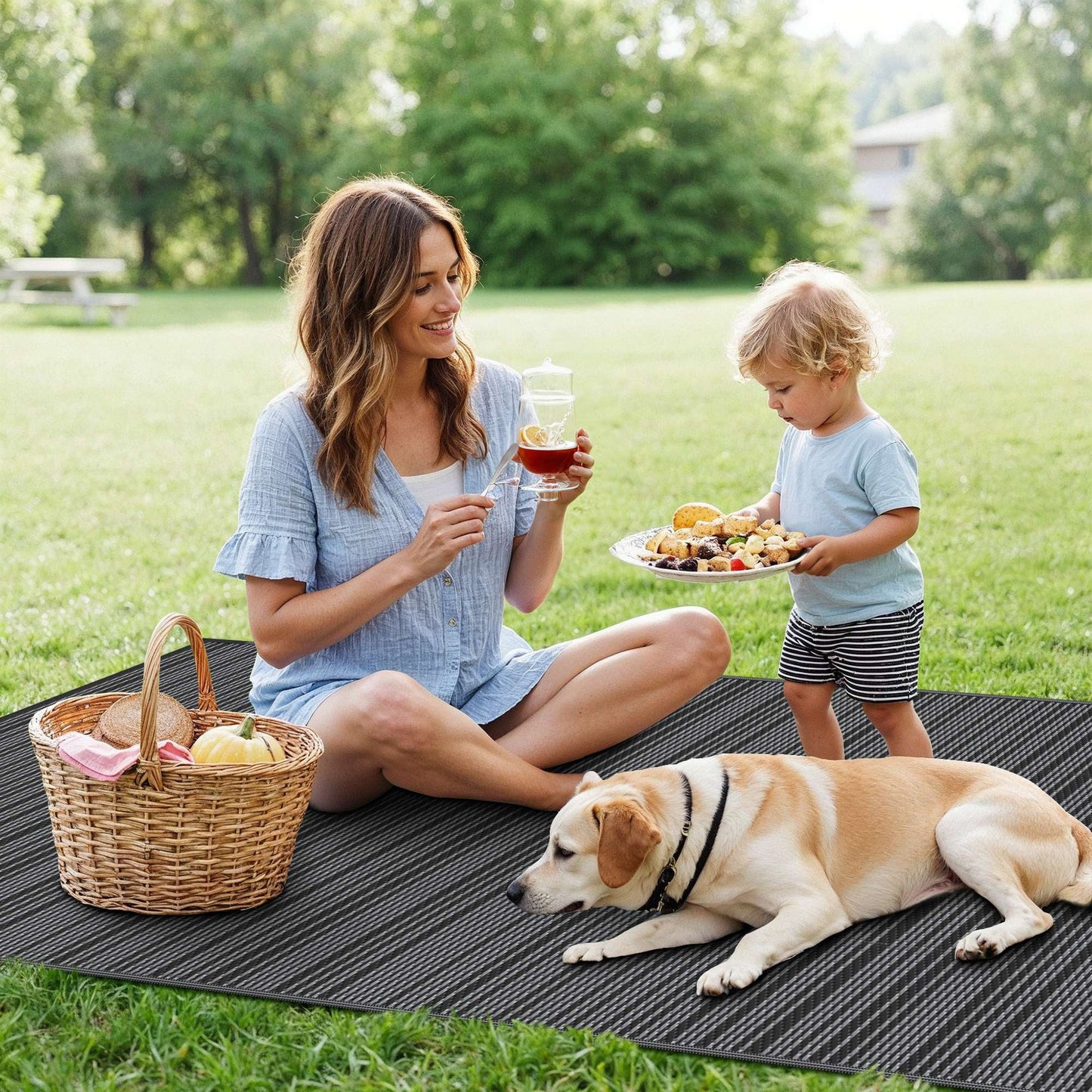 KUETH 5'x 8' Outdoor Waterproof Rug Camping Mat Patio Carpet,Black&Gray