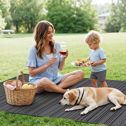 KUETH 5'x 8' Outdoor Waterproof Rug Camping Mat Patio Carpet,Black&Gray