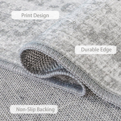 KUETH Area Rugs for Living Room 5x7 Machine Washable Bedroom Rugs Distressed Vintage Print Gray Large Throw Rug Dining Room Aesthetic, Non Slip Carpet with Gripper