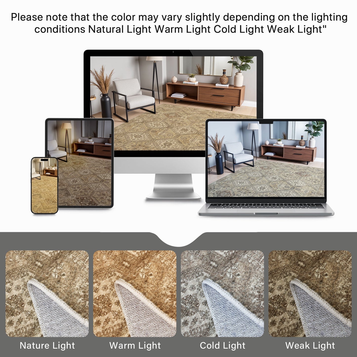 KUETH Area Rug 8x10 Machine Washable Large Brown Vintage Distressed Print Bedroom Living Room Accent Rug, Low Pile Lightweight Non Slip