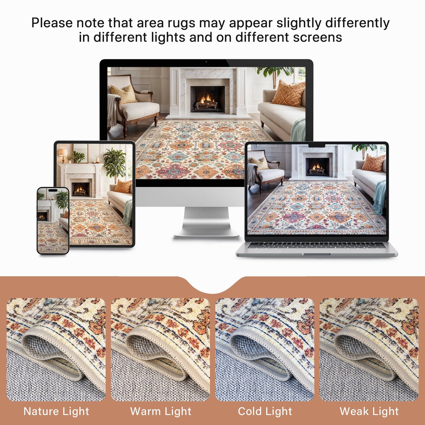 KUETH 5'x7' Area Rugs for Living Room, Non Slip Machine Washable Vintage Indoor Rug, Ultra Thin Chenille Print Rug for Bedroom Dining Room Home Office
