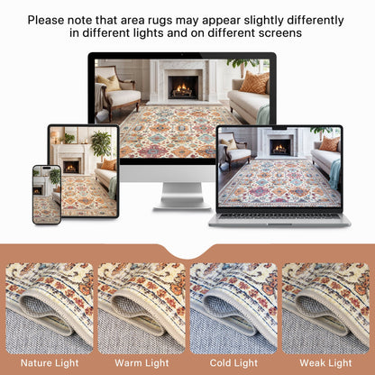 KUETH 5'x7' Area Rugs for Living Room, Non Slip Machine Washable Vintage Indoor Rug, Ultra Thin Chenille Print Rug for Bedroom Dining Room Home Office