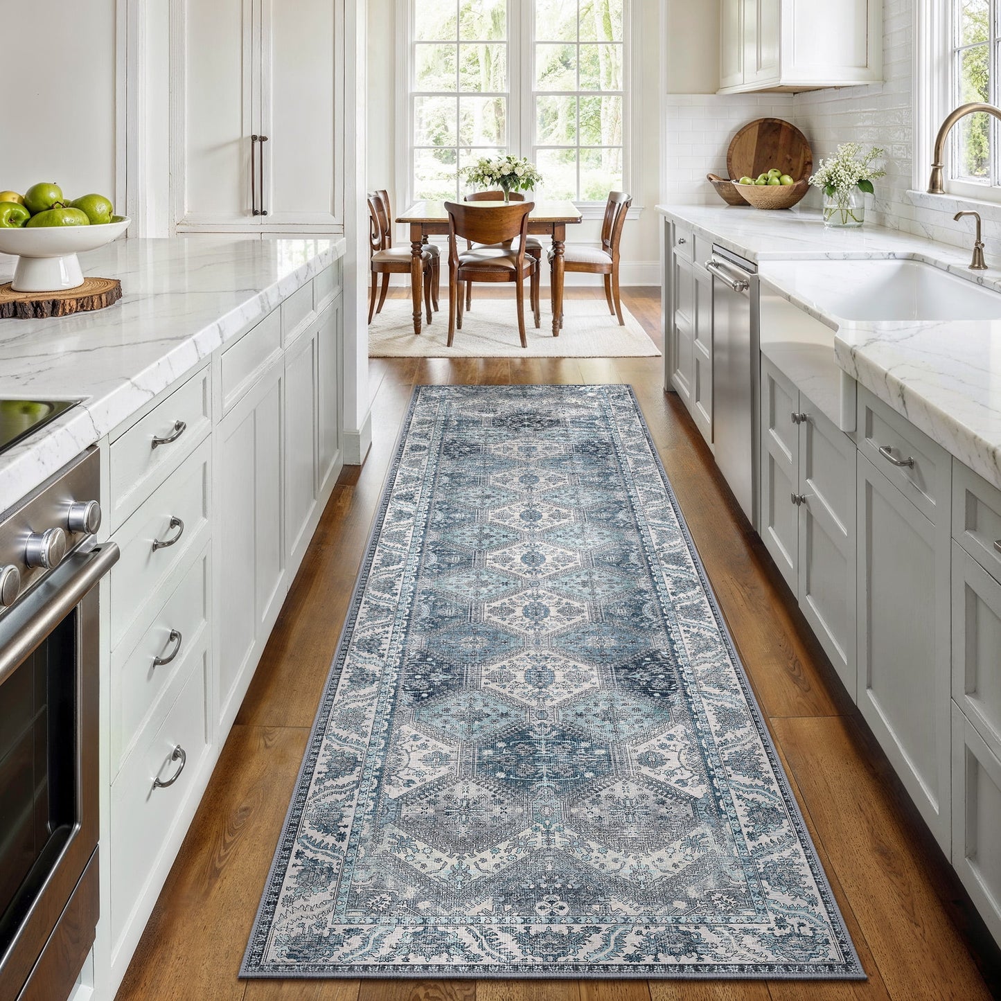 KUETH 2'x7' Area Rugs for Living Room, Non Slip Machine Washable Vintage Indoor Rug, Ultra Thin Chenille Print Rug for Bedroom Dining Room Home Office