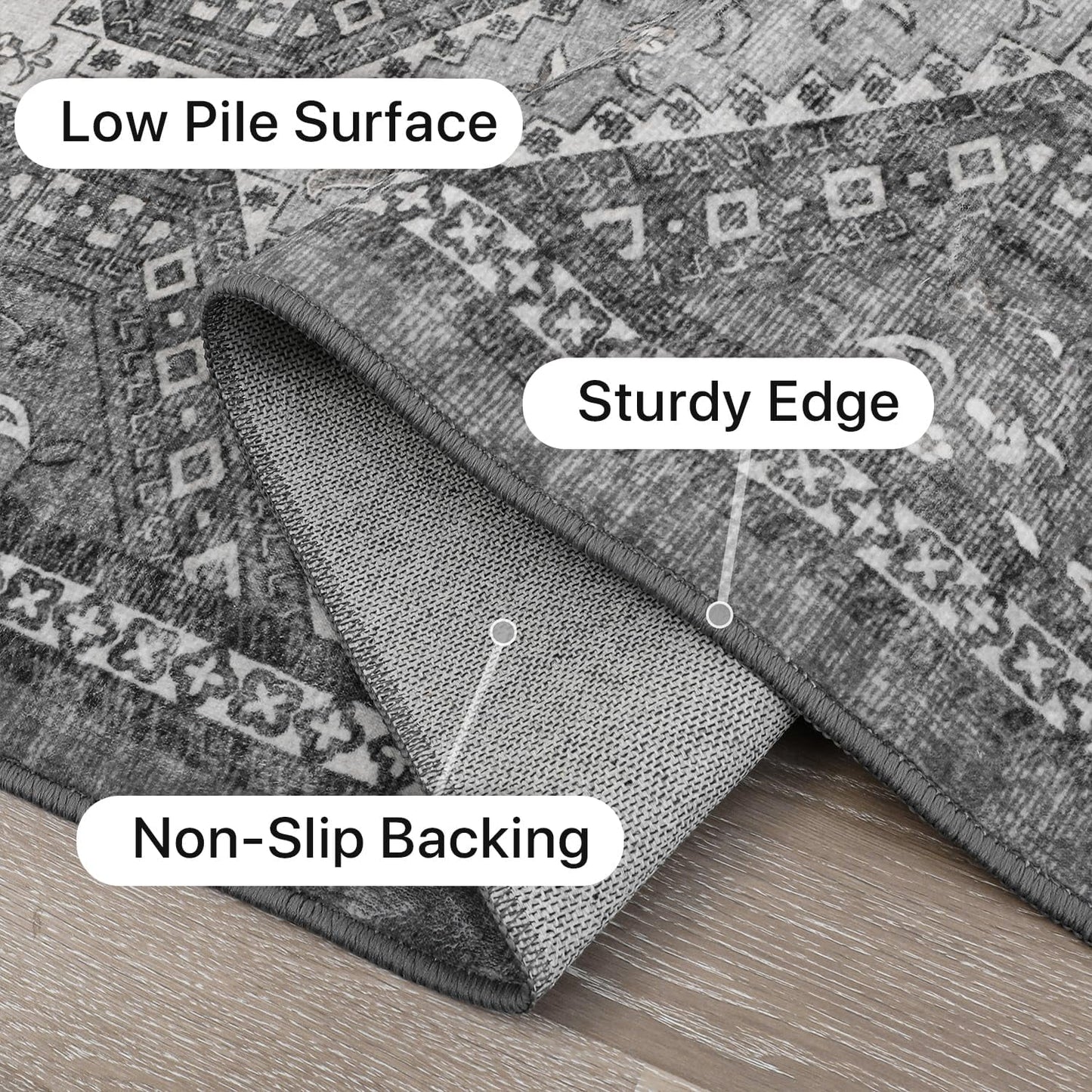 KUETH 5x7 Area Rugs for Living Room Bedroom, Machine Washable Stain Resistant Non-Shed Carpet, Low Pile Mat with Non Slip Backing