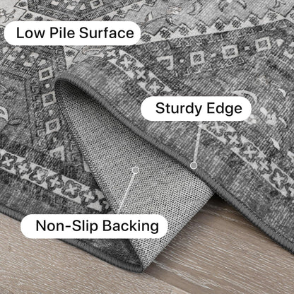KUETH 5x7 Area Rugs for Living Room Bedroom, Machine Washable Stain Resistant Non-Shed Carpet, Low Pile Mat with Non Slip Backing