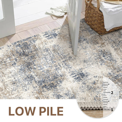 KUETH 8x10 Area Rugs for Living Room Bedroom, Machine Washable Rug Stain Resistant Non-Shed Carpet, Low Pile Mat with Non Slip Backing
