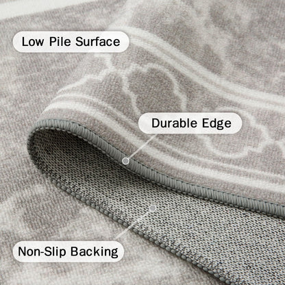 KUETH 2'x3' Area Rugs for Living Room, Non-Slip Washable Vintage Indoor Rugs Suitable for Bedroom, Geometric Print Carpet Chenille Mat Kitchen Bathroom Dining Room (Gray/White)