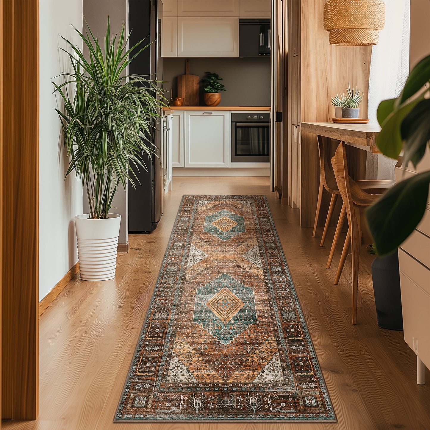 KUETH Area Rug - 2'x6' Machine Washable Runner Rugs, Non-Slip Vintage Mat for Living Room, Entryway Bedroom Kitchen and Corridor, Brick-red