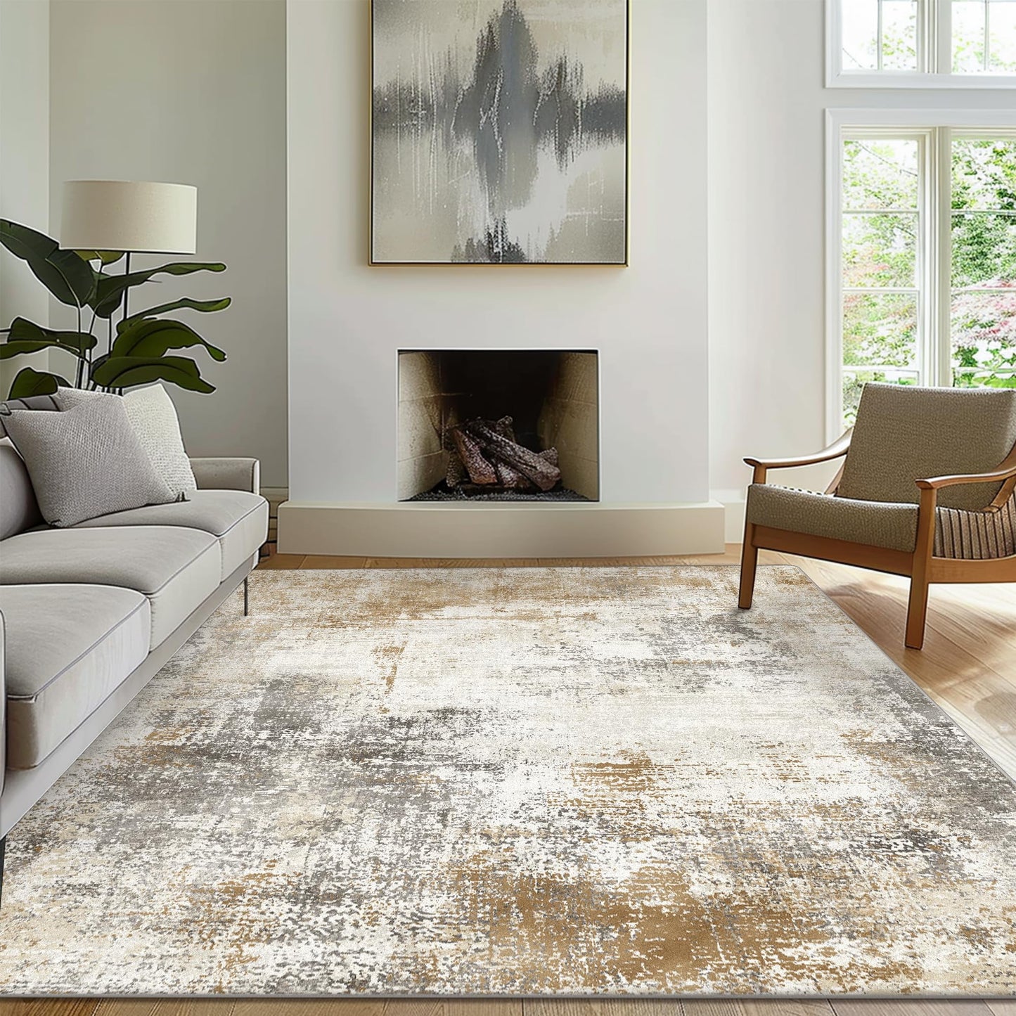 KUETH 8x10 Area Rugs for Living Room Bedroom, Machine Washable Rug Stain Resistant Non-Shed Carpet, Low Pile Mat with Non Slip Backing