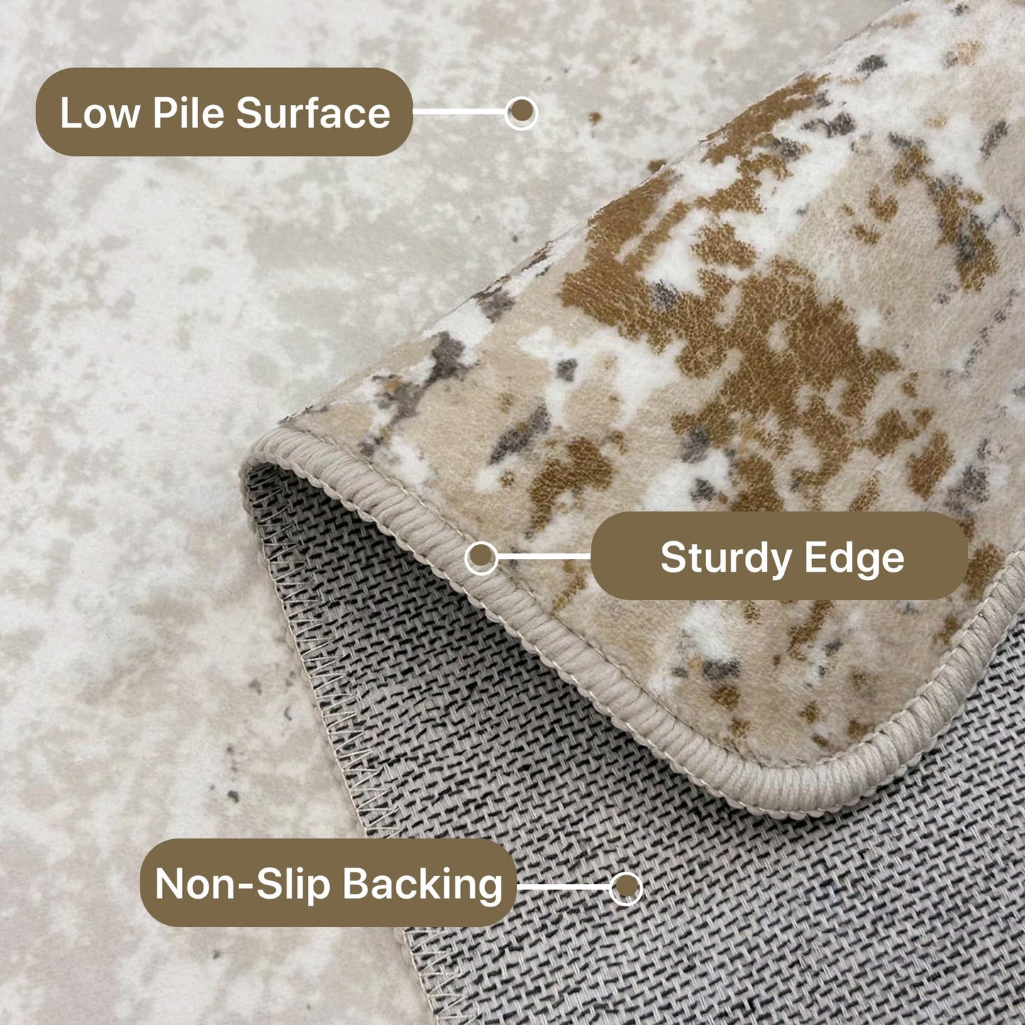 KUETH 8x10 Area Rugs for Living Room Bedroom, Machine Washable Rug Stain Resistant Non-Shed Carpet, Low Pile Mat with Non Slip Backing