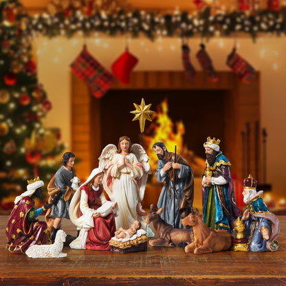 KUETH Nativity Sets for Christmas Indoor Nativity Scene Set Resin Figurine Christmas Ornament Religious Table Holidays Decor Gifts 13 Pieces 7.9 Inch