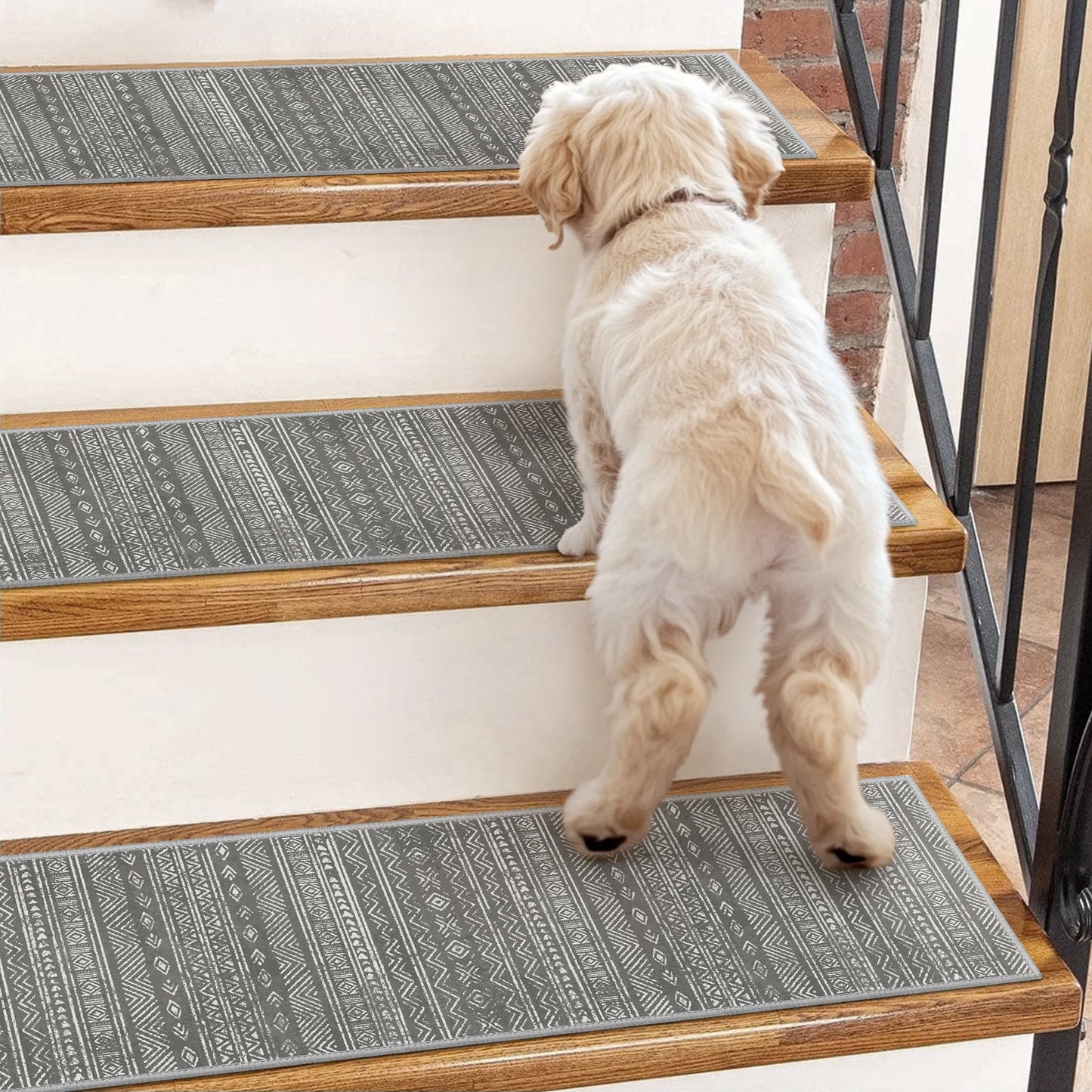 KUETH Stair Treads Non Slip 4 PCS, 8" X 30" Edging Stair Runner for Wooden Steps Indoor, Resistant Stair Rugs with Reusable Rubber Adhesive Backing, Residue Free Mat for Kids, Elders, Pets