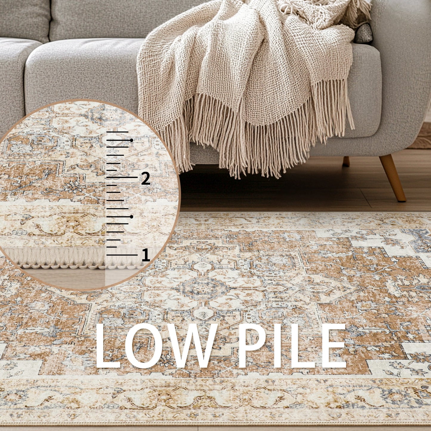 KUETH Modern Area Rug 2x6 Non Slip Hallway Runner Rug, Low Pile Machine Washable Rugs for Entryway, Hallway, Kitchen and Corridor, Orange