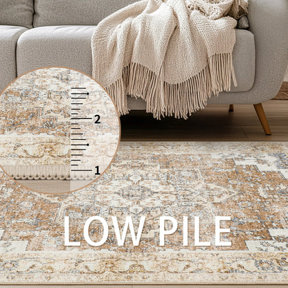 KUETH Modern Area Rug 2x6 Non Slip Hallway Runner Rug, Low Pile Machine Washable Rugs for Entryway, Hallway, Kitchen and Corridor, Orange