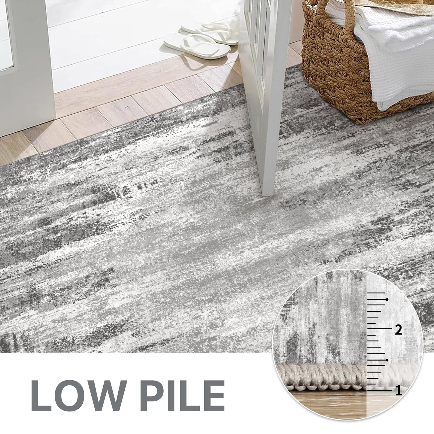 KUETH Area Rugs for Bedroom 8x10 Abstract Machine Washable Vintage Rugs Distressed Modern Print Throw Rug for Living Room Aesthetic, Non Slip Carpet Gray