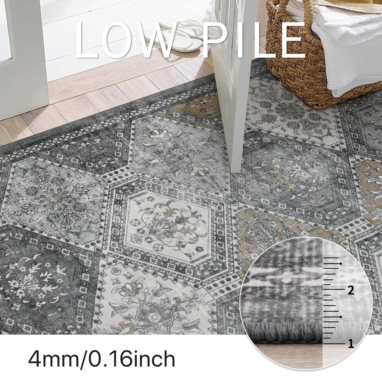 KUETH 5x7 Area Rugs for Living Room Bedroom, Machine Washable Stain Resistant Non-Shed Carpet, Low Pile Mat with Non Slip Backing