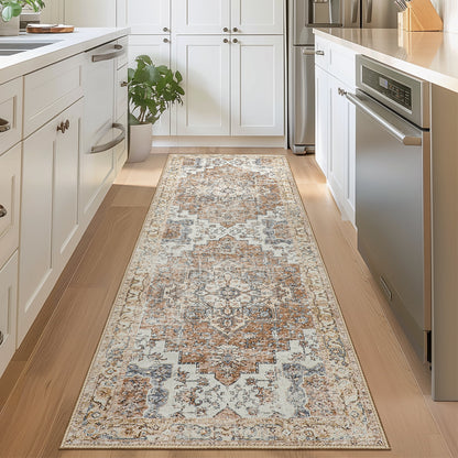 KUETH Modern Area Rug 2x7 Non Slip Hallway Runner Rug, Low Pile Machine Washable Rugs for Entryway, Hallway, Kitchen and Corridor, Orange