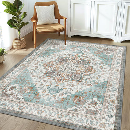 KUETH 8x10 Area Rugs for Living Room Bedroom, Machine Washable Rug Stain Resistant Non-Shed Carpet, Low Pile Mat with Non Slip Backing