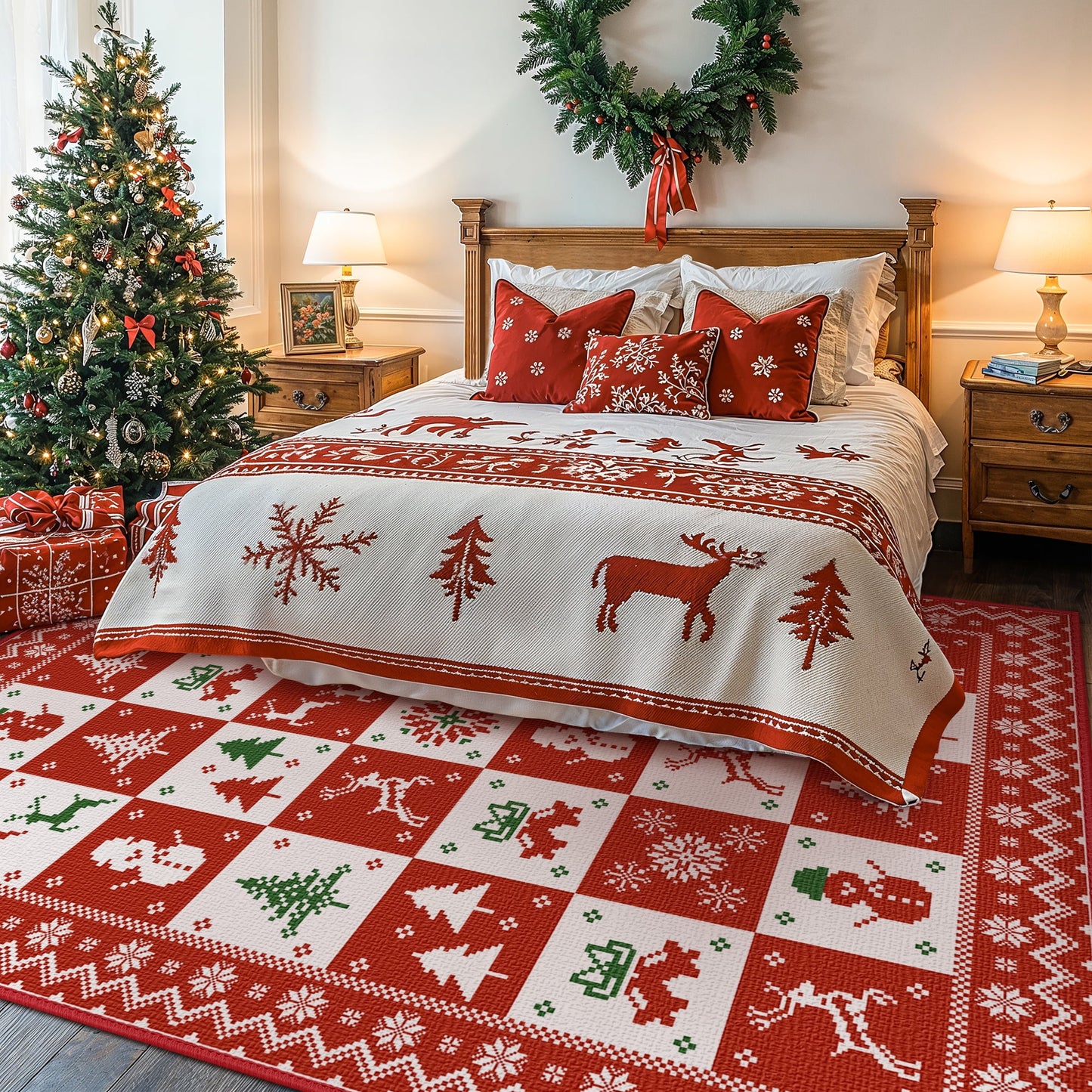 KUETH 6X9 Area Rugs Christmas Rug, Machine Washable Rug, Area Rugs for Livingroom, Printed Christmas Decor,Ultra-thin Non Slip Rug, Low Pile for Bedroom, Kitchen, Dinning room