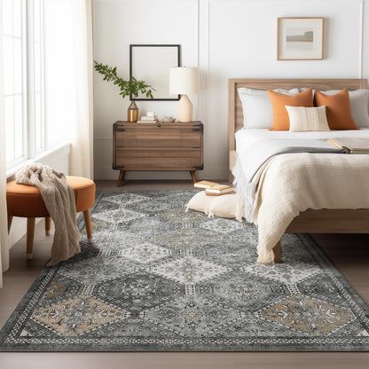 KUETH 5x7 Area Rugs for Living Room Bedroom, Machine Washable Stain Resistant Non-Shed Carpet, Low Pile Mat with Non Slip Backing